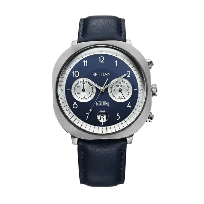 Titan Timeless Treasures Blue Dial Dual Time Men's Watch- 10022SL01